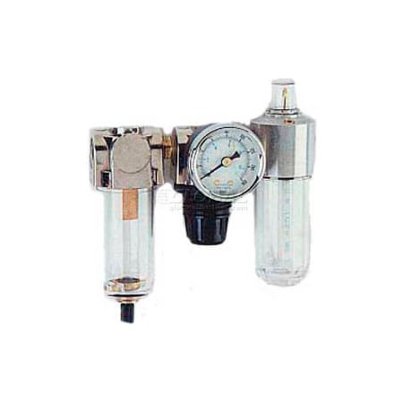 Arrow Pneumatics Arrow 1/8" Mini F/R & Lubricator 7621, Gauge, Poly Bowl, Manual 7621